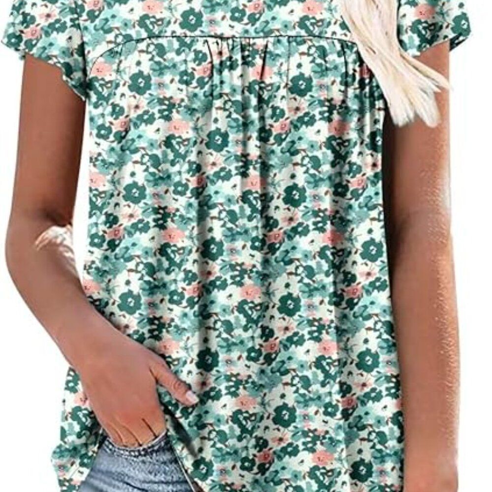 5/25 - Buy 5 for $25 Womens T Shirts Ruffle Short Sleeve Tops Tunic - Size Small - Picture 2 of 3